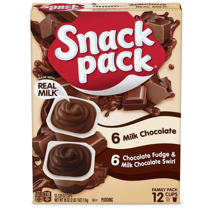 Wholesale Price with free shipping across the USA for (4 pack) Snack Pack Milk Chocolate and Chocolate Fudge & Milk Chocolate Pudding, 3.25 oz Pudding Cups, 12 Count Family Pack - Manji Distributors