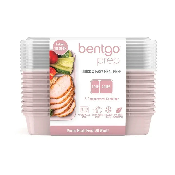 Wholesale Price with free shipping across the USA for Bentgo® Prep 2-Compartment Containers - 20-Piece Meal Prep Kit with 10 Trays & 10 Custom-Fit Lids - Durable Microwave, Freezer, Dishwasher Safe Reusable BPA-Free Food Storage Containers- Blush Pink - Manji Distributors