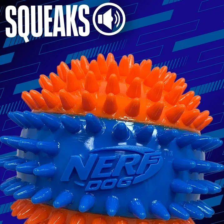 Wholesale Price with free shipping across the USA for Nerf Dog Squeaky Dental Spike Ball Dog Toy, Orange/Blue, 2.7 inch - Manji Distributors