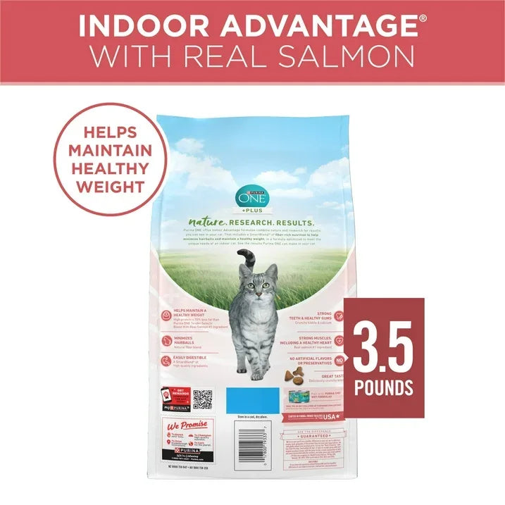 Wholesale Price with free shipping across the USA for Purina ONE Plus, Indoor Advantage, Dry Cat Food, Salmon, 3.5 lb Bag - Manji Distributors