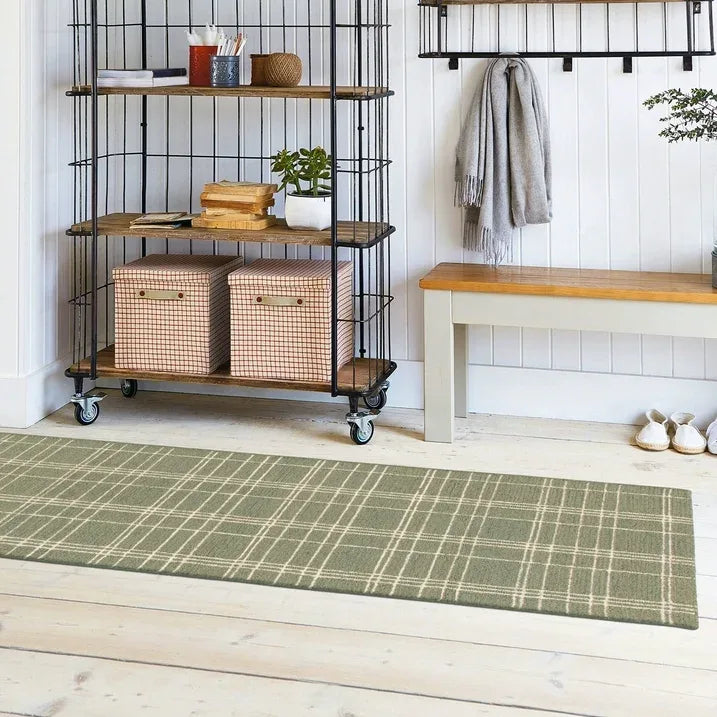 Wholesale Price with free shipping across the USA for Better Homes & Gardens Lt Green Plaid Wool Indoor Runner, 2'x6' Rug - Manji Distributors
