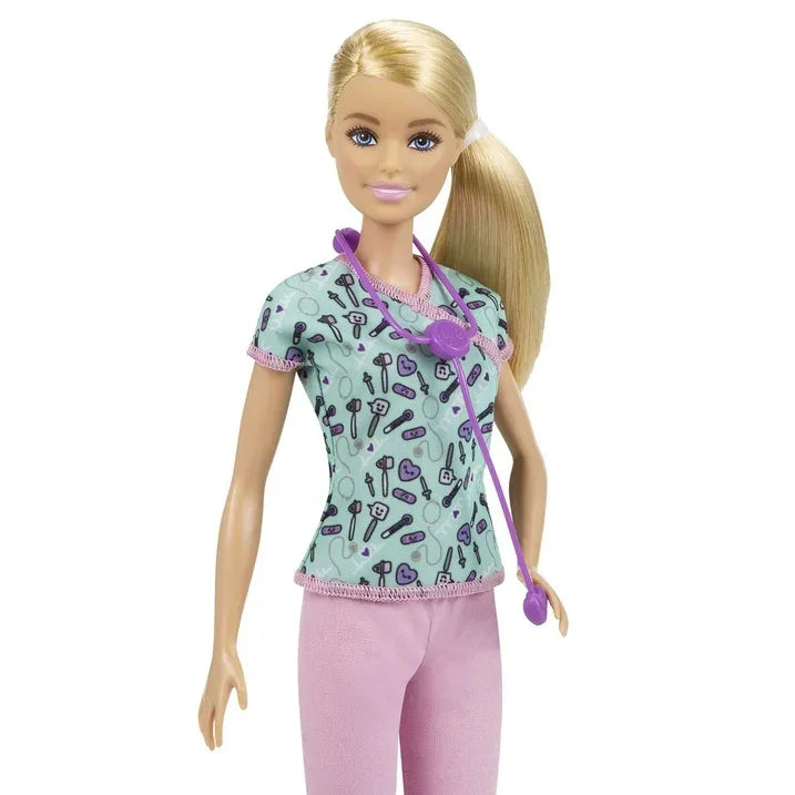 Wholesale Price with free shipping across the USA for Barbie Nurse Fashion Doll Dressed in Medical Scrubs, White Shoes & Stethoscope Accessory - Manji Distributors