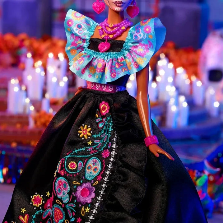 Wholesale Price with free shipping across the USA for Barbie Signature Día De Muertos 2024 Collectible Doll in Ruffled Black Gown - Manji Distributors