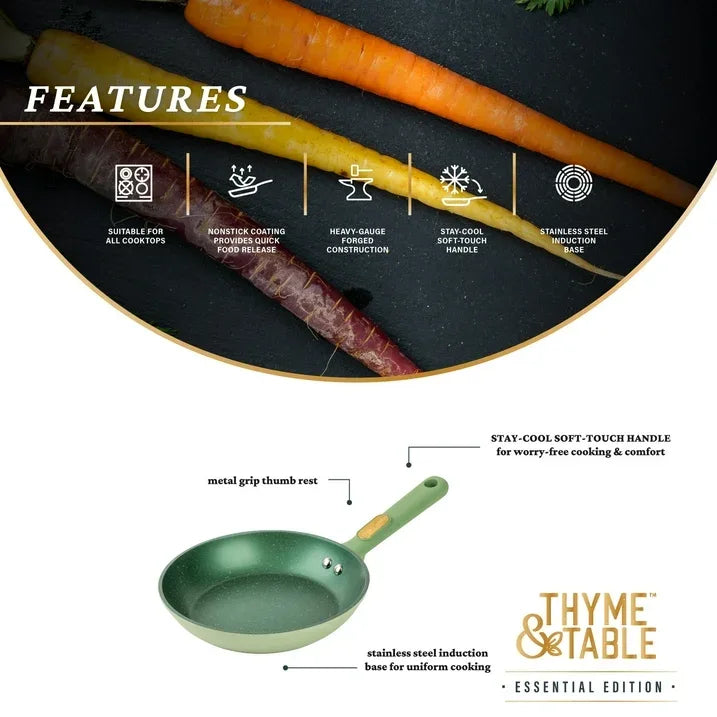 Wholesale Price with free shipping across the USA for Thyme & Table 12-Piece Non-Stick Cookware Set, Pots and Pans Set - Green, Granite Collection - Manji Distributors