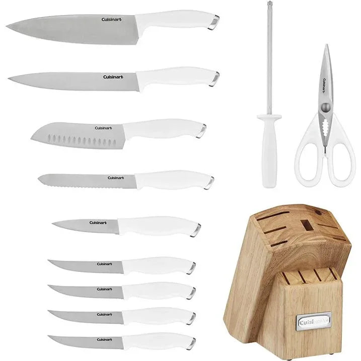 Wholesale Price with free shipping across the USA for Cuisinart Classic ColorPro Collection White Stainless Steel 12-Piece Knife Block Set - Manji Distributors