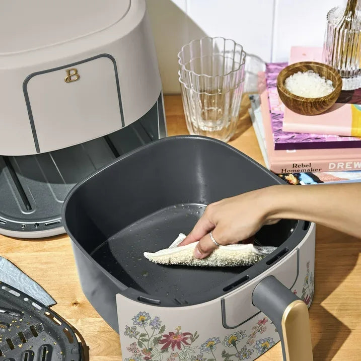 Wholesale Price with free shipping across the USA for Beautiful 6 Qt Air Fryer with TurboCrisp Technology, EverGood Ceramic Nonstick Coating, Wildflower Porcini Taupe by Drew Barrymore - Manji Distributors