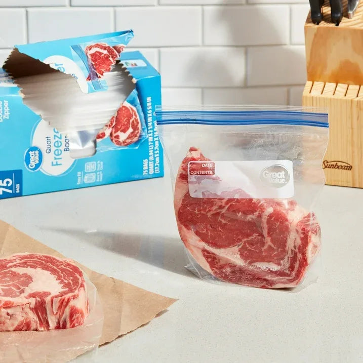 Wholesale Price with free shipping across the USA for Great Value Freezer Guard Double Zipper Freezer Bags, Quart, 75 Count - Manji Distributors