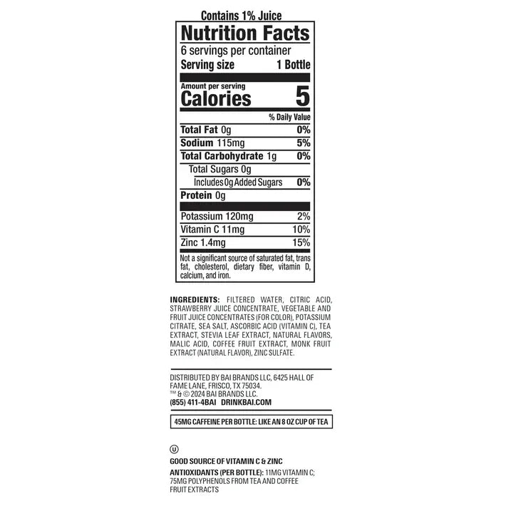 Wholesale Price with free shipping across the USA for Bai Simbu Strawberry Antioxidant Infused Water Beverage, 14 fl oz, 6 Pack Bottles - Manji Distributors