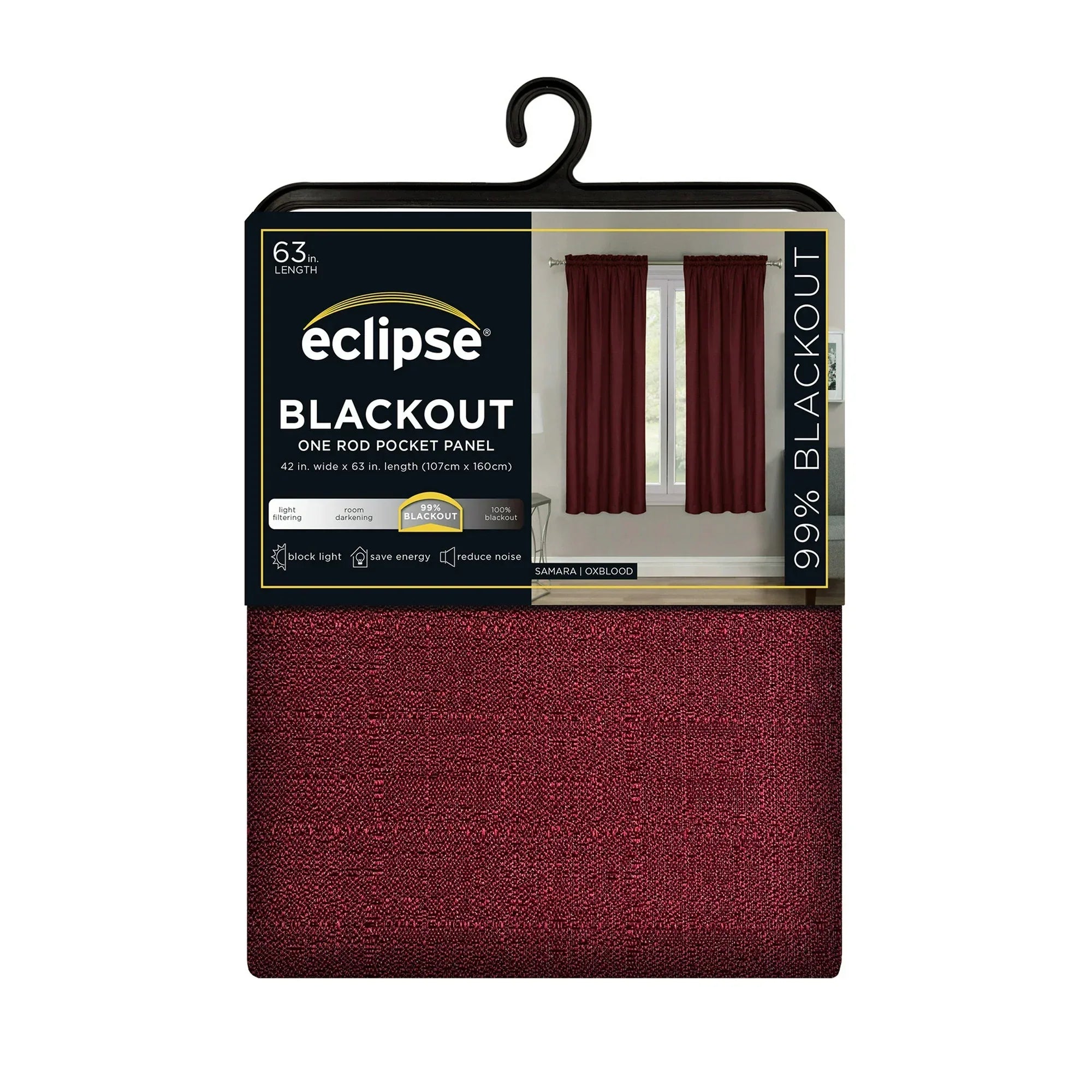 Wholesale Price with free shipping across the USA for Eclipse Samara Solid Color Blackout Rod Pocket Single Curtain Panel, Oxblood, 42