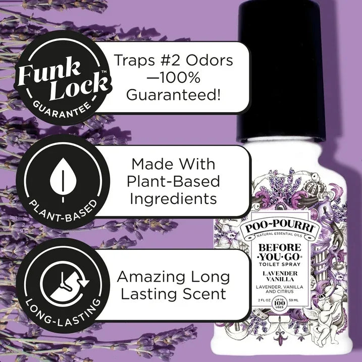 Wholesale Price with free shipping across the USA for Poo-Pourri Lavender Vanilla, Lavender + Vanilla + Citrus Before-You-Go Toilet Spray, 2 oz (Odor eliminating Air Freshener) - Manji Distributors