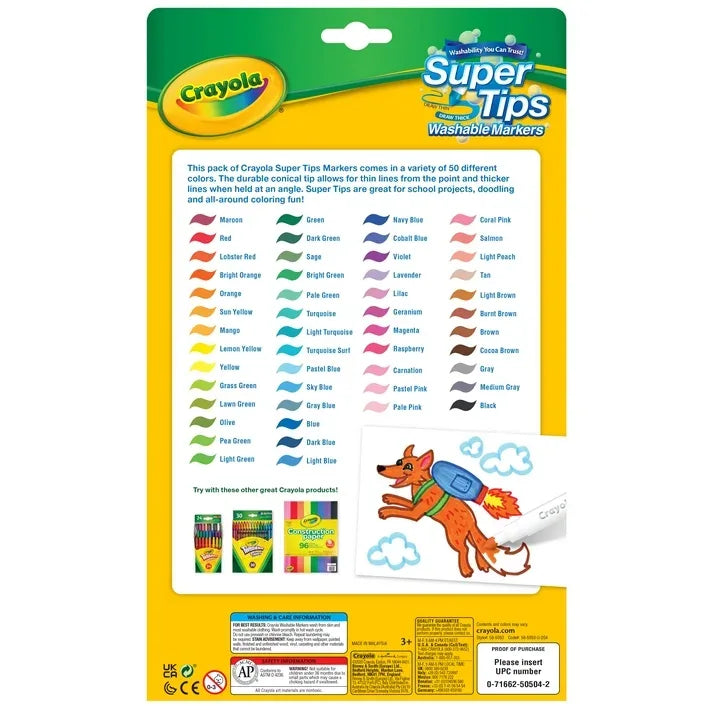 Wholesale Price with free shipping across the USA for Crayola Super Tips Washable Markers for Kids, 50 Ct, Classroom Must Haves, Back to School Supplies, 3+ - Manji Distributors