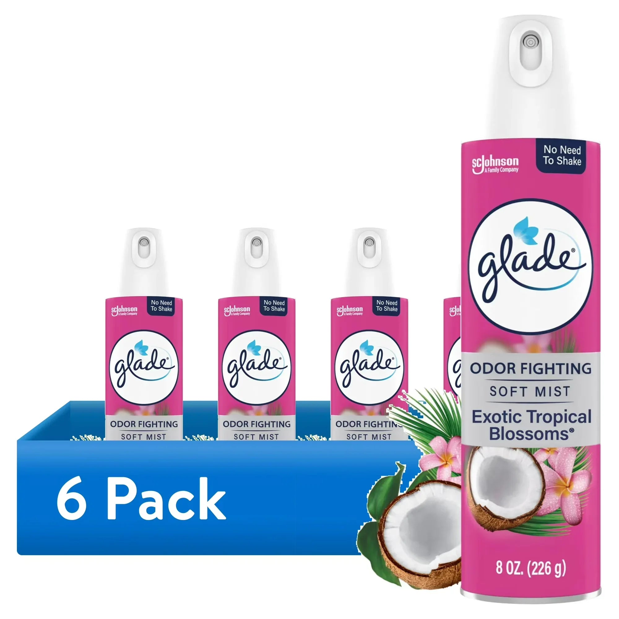 Wholesale Price with free shipping across the USA for (6 pack) Glade Odor Fighting Soft Mist Air Freshener Room Spray, Exotic Tropical Blossoms, 8.0oz, 1pk - Manji Distributors