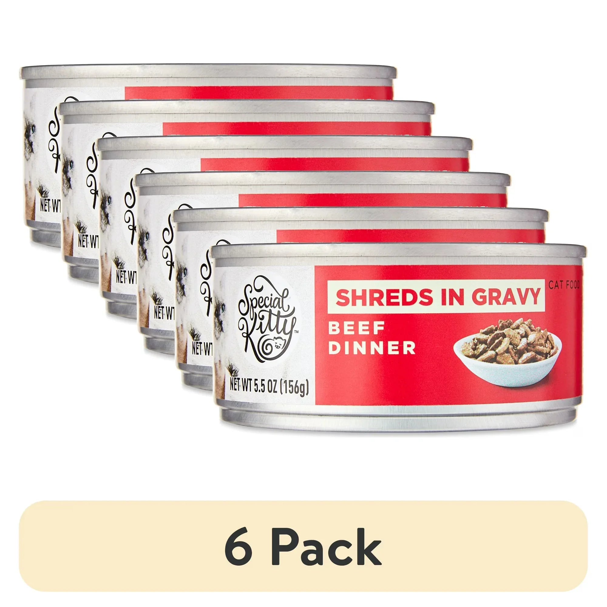 Wholesale Price with free shipping across the USA for (6 pack) Special Kitty Beef Dinner Shreds in Gravy Wet Cat Food, 5.5 oz Can - Manji Distributors