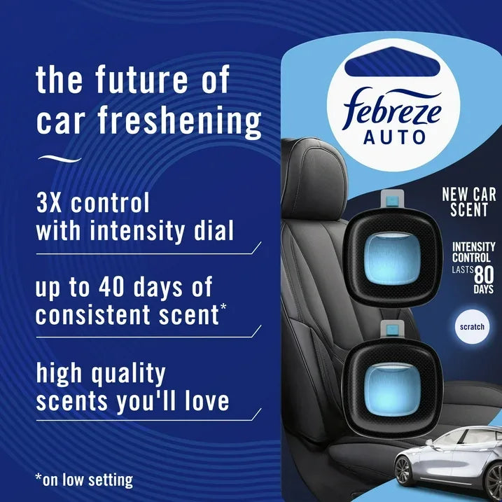 Wholesale Price with free shipping across the USA for Febreze AUTO Car Air Freshener, Odor-Fighting Car Vent Clip, New Car, 2 Count - Manji Distributors
