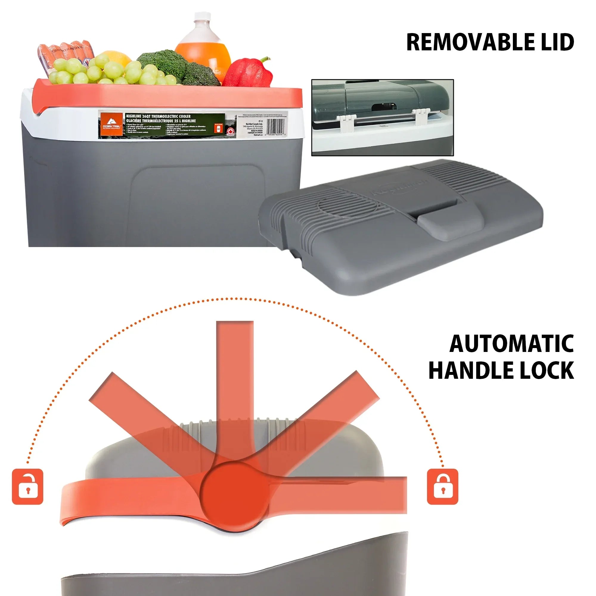 Wholesale Price with free shipping across the USA for Ozark Trail 26QT electric Cooler 12V Portable Travel Beach Camping Picnic Insulated Cooler 30 Cans Iceless 24L, Grey - Manji Distributors