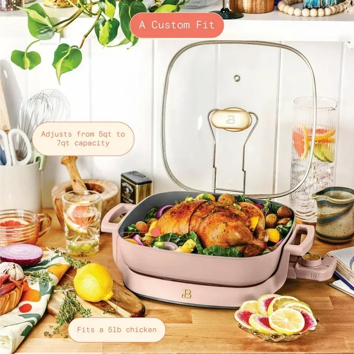 Wholesale Price with free shipping across the USA for Beautiful 5 in 1 Electric Skillet - Expandable up to 7 Qt, Rose by Drew Barrymore - Manji Distributors