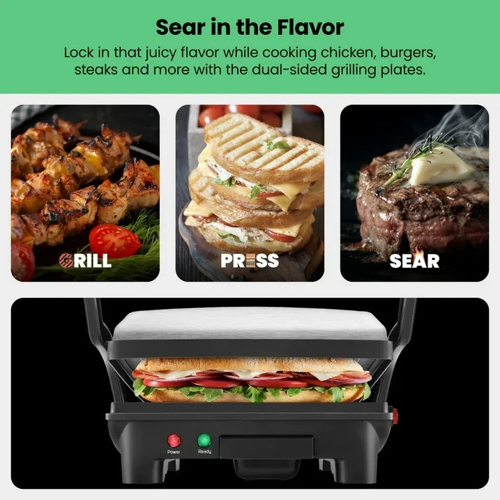 Wholesale Price with free shipping across the USA for Chefman 3-in-1 Panini Press & Grill, 4-Slice Non-Stick, Opens Flat - Stainless Steel - Manji Distributors