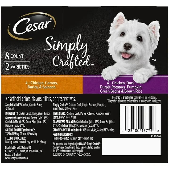 Wholesale Price with free shipping across the USA for Cesar Simply Crafted Wet Dog Food Variety Pack, 1.3 Oz Tubs (8 Pack) - Manji Distributors