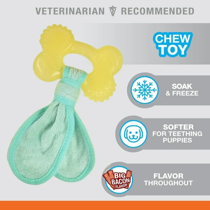 Wholesale Price with free shipping across the USA for Nylabone Puppy Chew 2-in-1 Teething Freezer Bone Cloth Chew Toy Bacon Yellow Small (1 Count) - Manji Distributors