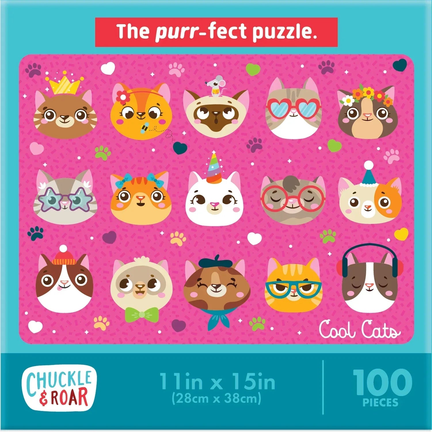 Wholesale Price with free shipping across the USA for Chuckle & Roar 100-Piece Cool Cats Glittery Interlocking Jigsaw Puzzle for Children Ages 6+ - Manji Distributors