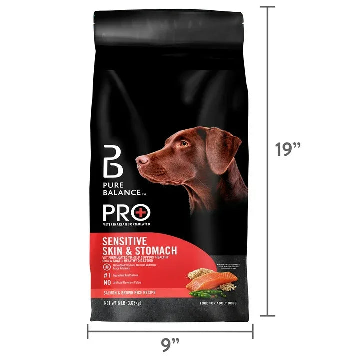 Wholesale Price with free shipping across the USA for Pure Balance Pro+ Sensitive Skin & Stomach Dog Food, Salmon & Rice Recipe, 8 lb Bag - Manji Distributors
