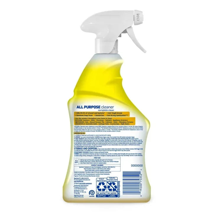 Wholesale Price with free shipping across the USA for Lysol®, All-Purpose Cleaner, Sanitizing and Disinfecting Spray, Lemon Breeze Scent, 32 oz, Bottle - Manji Distributors