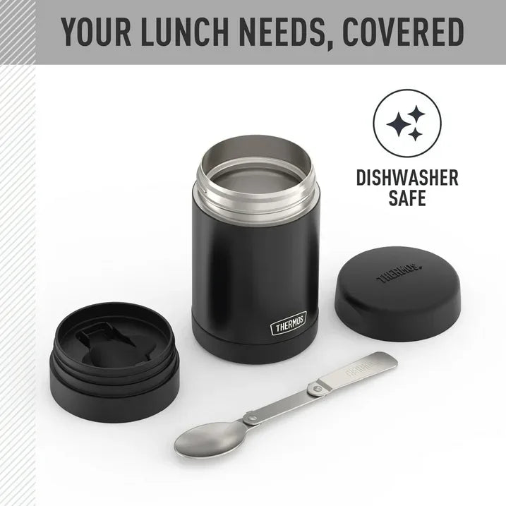 Wholesale Price with free shipping across the USA for Thermos 16oz Insulated Food Jar with Folding Spoon, Matte Black - Manji Distributors