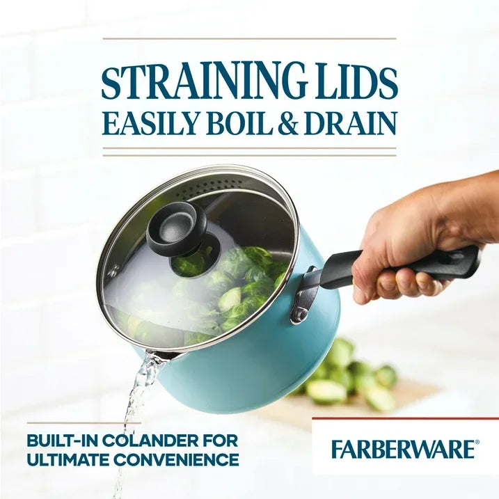 Wholesale Price with free shipping across the USA for Farberware Easy Clean 12 Pcs Nonstick Cookware Set with Cooking Tools, Dishwasher Safe, Aqua - Manji Distributors