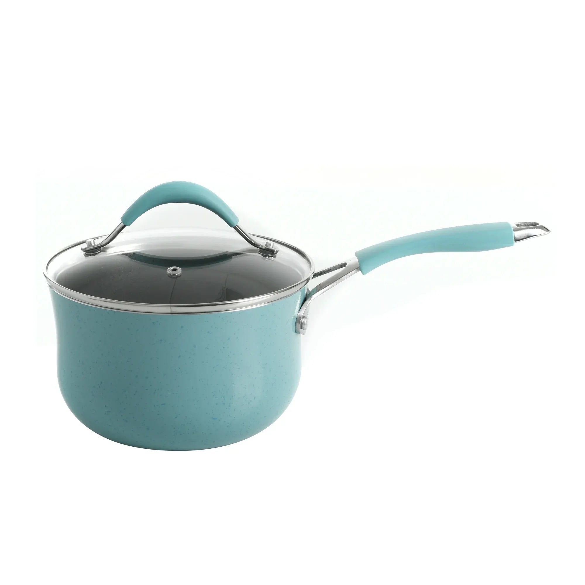 Wholesale Price with free shipping across the USA for The Pioneer Woman Frontier Speckle 24-Piece Nonstick Cookware Set with Soft Grip Handles, Turquoise - Manji Distributors