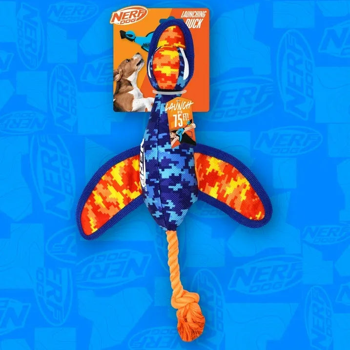 Wholesale Price with free shipping across the USA for Nerf Dog Nylon Digital Camo Crinkle Wing Duck Launching Fetch Dog Toy, Orange/Blue, 16.5 inch - Manji Distributors