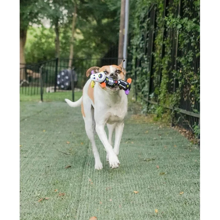 Wholesale Price with free shipping across the USA for Multipet Smiling Loofa Halloween Plush Dog Toy with Squeaker, 2 Piece Multipack, Day of the Dead, 12