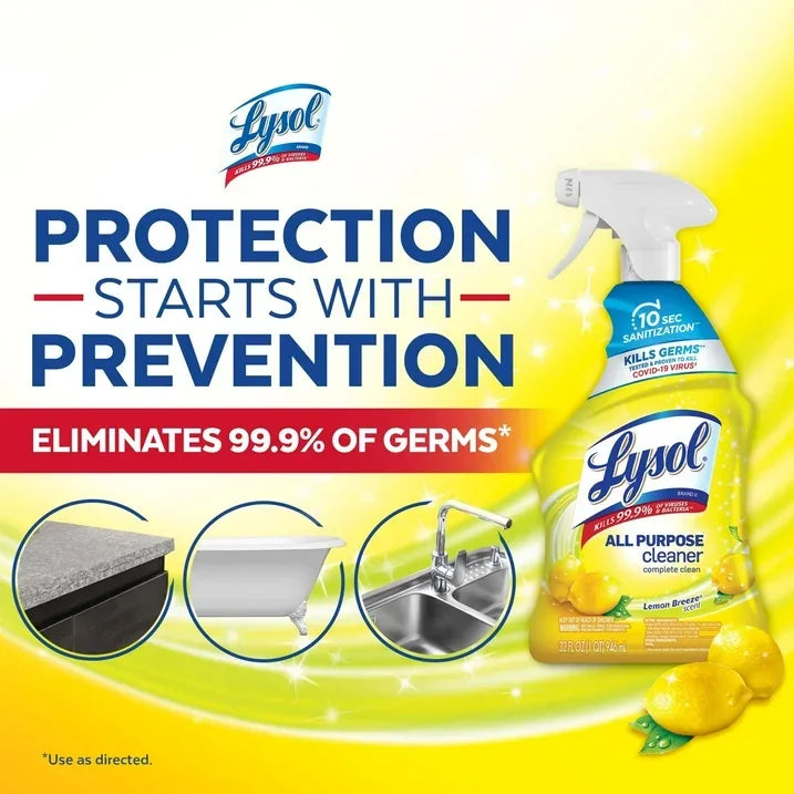 Wholesale Price with free shipping across the USA for Lysol®, All-Purpose Cleaner, Sanitizing and Disinfecting Spray, Lemon Breeze Scent, 32 oz, Bottle - Manji Distributors