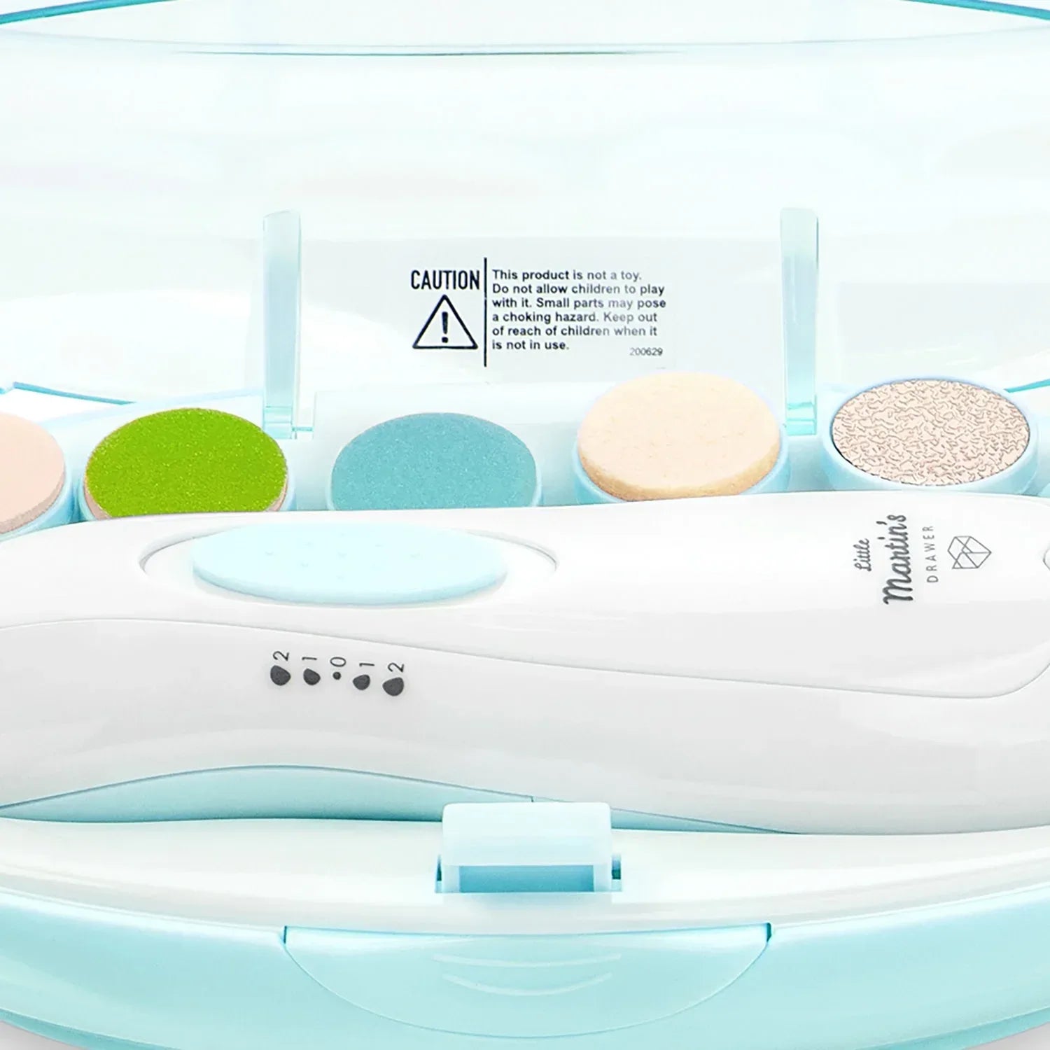 Wholesale Price with free shipping across the USA for Little Martin's: Baby Electric Nail Trimmer - Blue - Soft LED Light, Adjustable Speed, Interchangeable Heads, Finger & Toenail Filing, Infant-Kid Safe - Manji Distributors