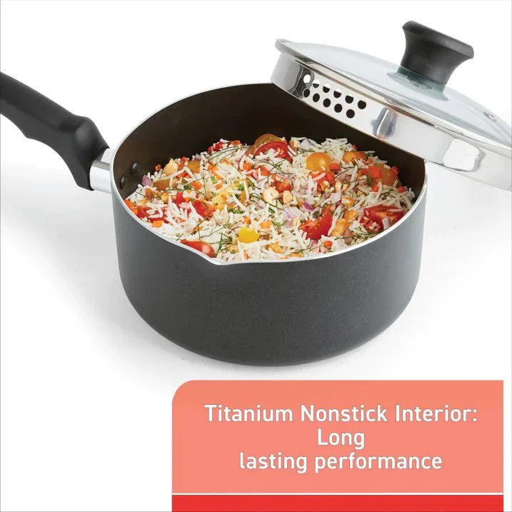 Wholesale Price with free shipping across the USA for T-fal Comfort Titanium Nonstick Cookware, Sauce Pan, 3 quart, Black - Manji Distributors