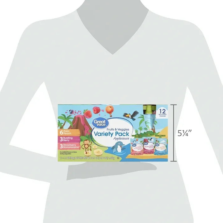 Wholesale Price with free shipping across the USA for Great Value Fruits and Veggies Variety Pack Applesauce, 3.2 oz, 12 Pouches - Manji Distributors