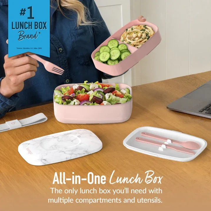 Wholesale Price with free shipping across the USA for Bentgo Classic - Adult Bento Box, Stackable 3-Compartment Lunch Box with Removable Utensil Set and Sealing Strap, BPA-Free, Food Container Ideal for Meal Prep, Work, and On the Go (Blush Marble) - Manji Distributors