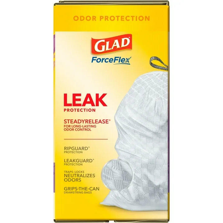 Wholesale Price with free shipping across the USA for Glad ForceFlex Tall Kitchen Drawstring Trash Bags, 13 Gallon, Gain Lavender with Febreze Freshness, 120 Count - Manji Distributors