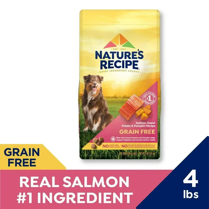 Wholesale Price with free shipping across the USA for Nature′s Recipe Grain Free Salmon, Sweet Potato & Pumpkin Recipe Dry Dog Food, 4 lb. Bag - Manji Distributors