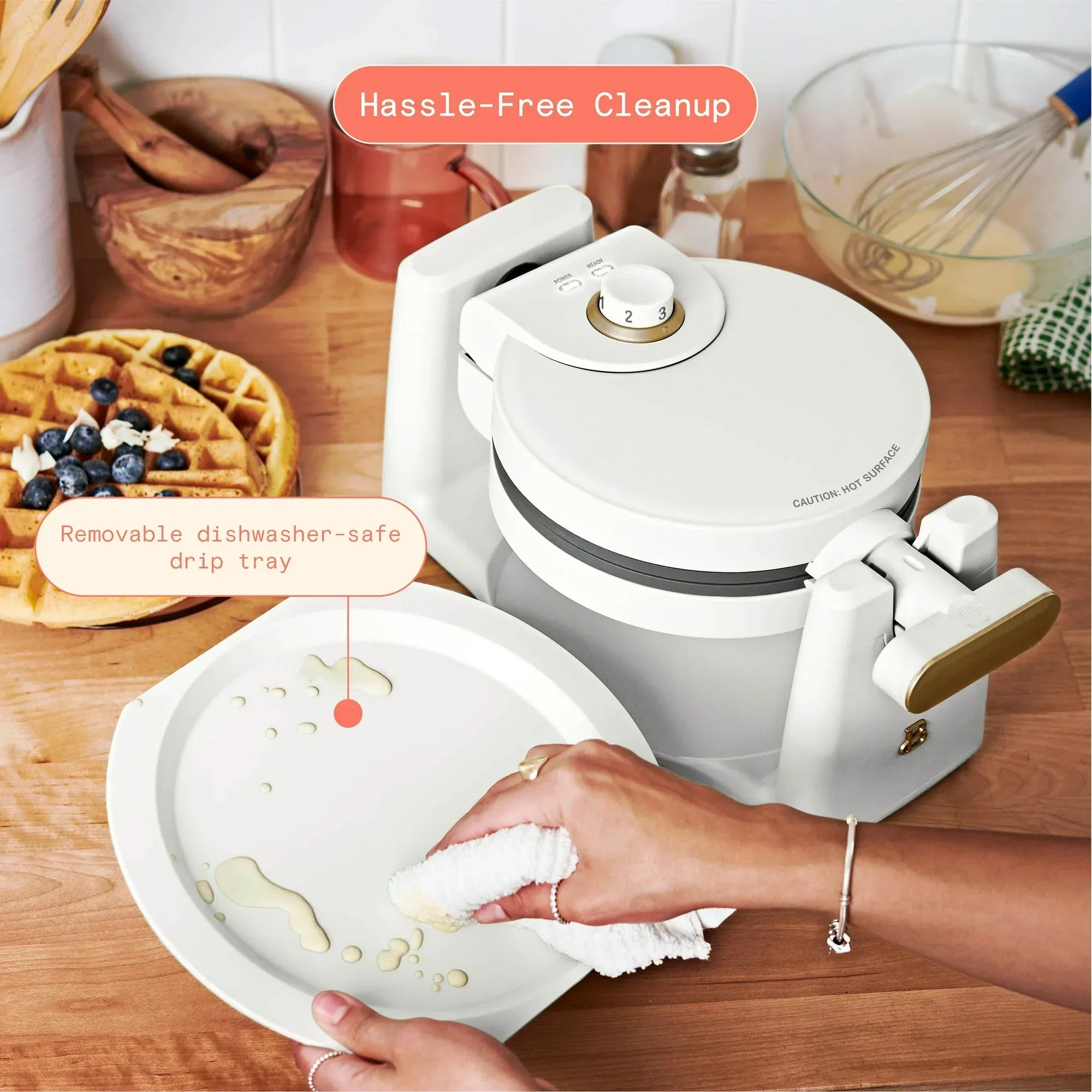 Wholesale Price with free shipping across the USA for Beautiful Rotating Belgian Waffle Maker, White Icing by Drew Barrymore - Manji Distributors