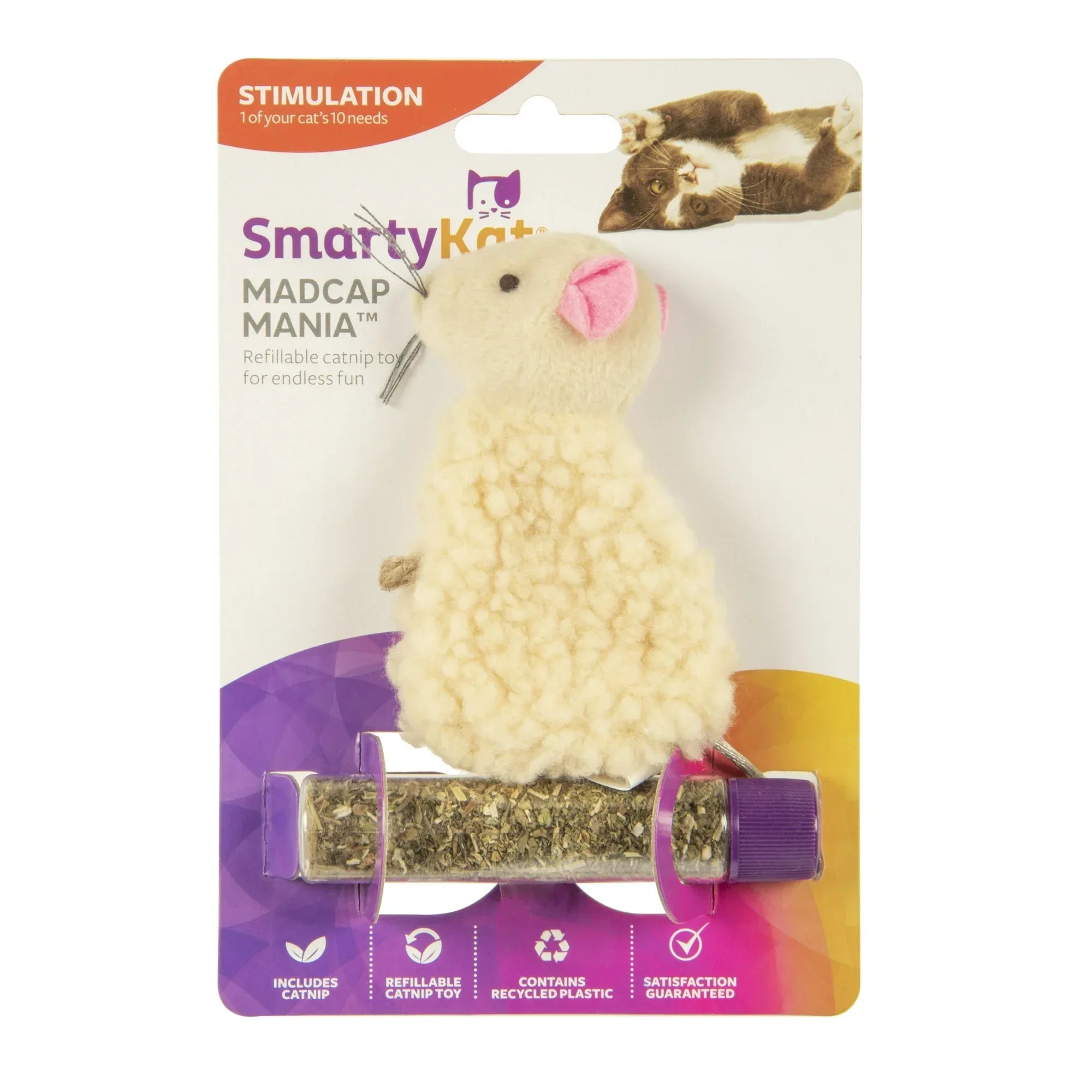 Wholesale Price with free shipping across the USA for (3 pack) SmartyKat Madcap Mania Mouse, Soft Plush Catnip Cat Toy with String Tail, with Pure & Potent Catnip, Refillable & Durable - Manji Distributors
