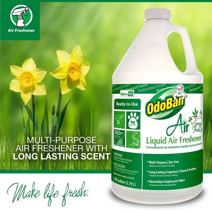 Wholesale Price with free shipping across the USA for OdoBan 977462-G RTU Air Spring Fresh Liquid Air Freshener, 1 Gallon Bottle - Manji Distributors
