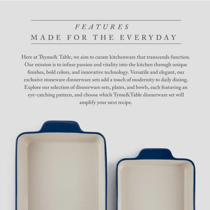 Wholesale Price with free shipping across the USA for Thyme & Table Stoneware Square & Rectangular Baker, Blue Pattern, 2-Piece Set - Manji Distributors
