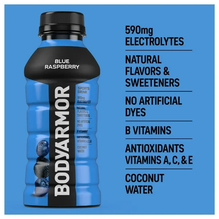 Wholesale Price with free shipping across the USA for BODYARMOR Sports Drink Blue Raspberry, 12 fl oz, 18 Pack - Manji Distributors