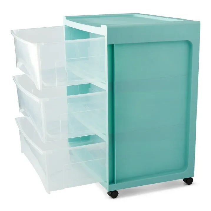 Wholesale Price with free shipping across the USA for Mainstays 3-Drawer Wide Plastic Storage Cart, Mint, with Casters - Manji Distributors
