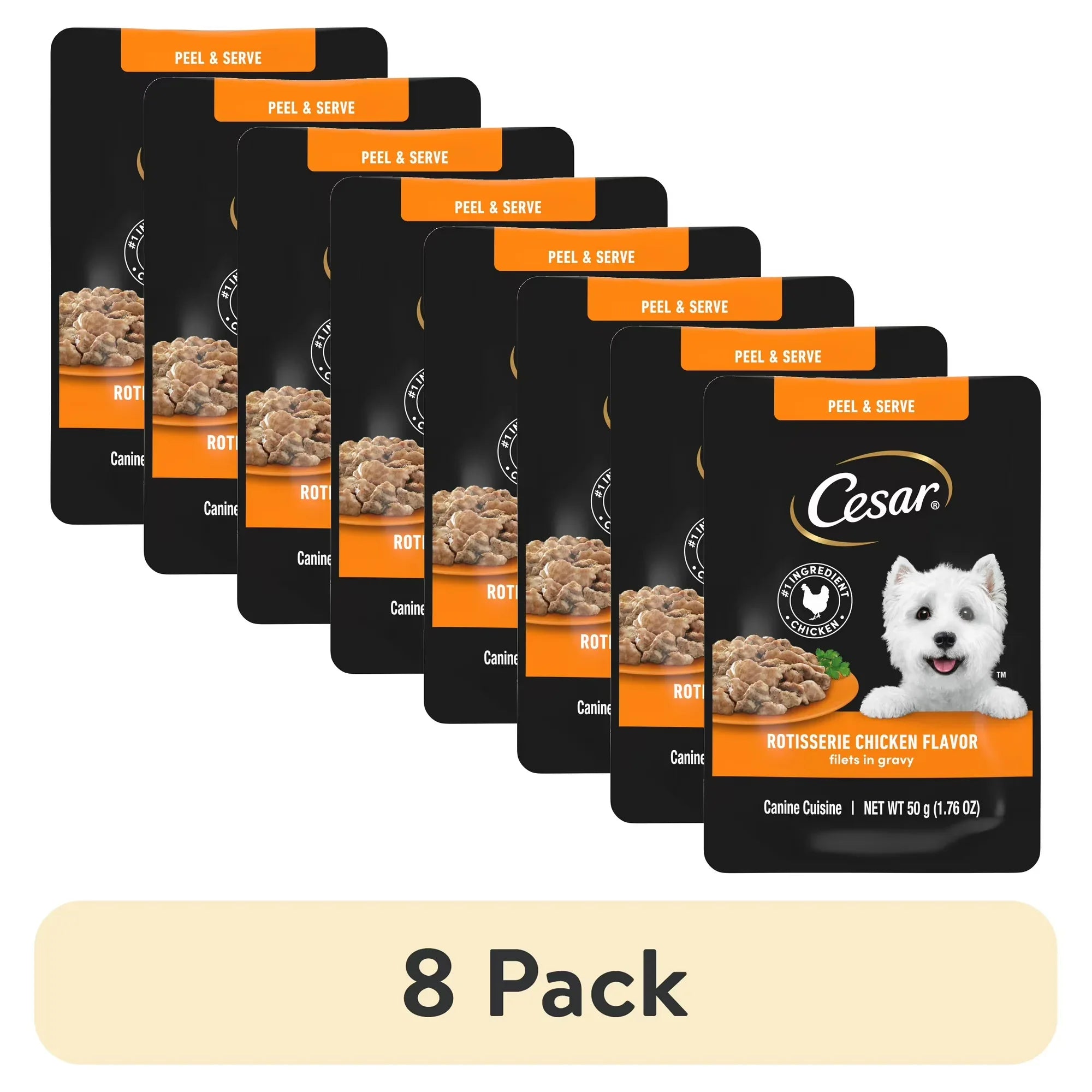 Wholesale Price with free shipping across the USA for (8 pack) Cesar Pouch Filets In Gravy Rotisserie Chicken Flavor Wet Dog Food, 1.76 Oz. Pouch, 1 Ct - Manji Distributors