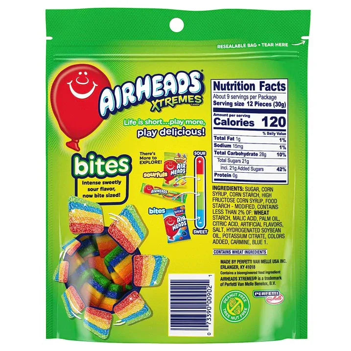Wholesale Price with free shipping across the USA for Airheads Xtremes Bites Sweetly Sour Candy, Rainbow Berry, Nut Free, 9 oz - Manji Distributors