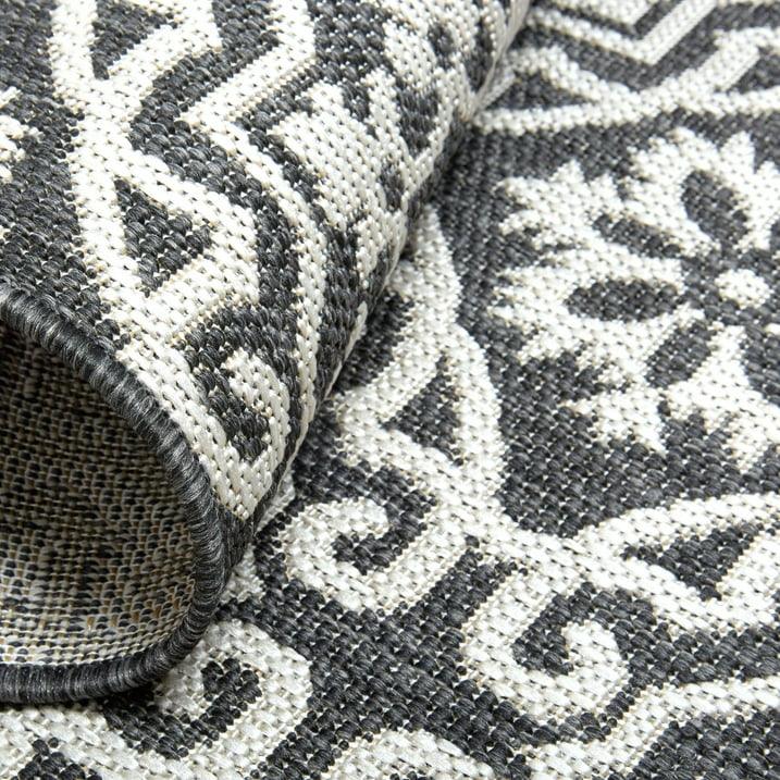 Wholesale Price with free shipping across the USA for Nicole Miller New York Patio Country Danica Transitional Geometric Indoor/Outdoor Area Rug, Black/Grey, 1'9