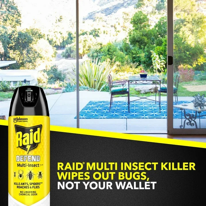 Wholesale Price with free shipping across the USA for Raid Defense System Indoor and Outdoor Ants, Roaches, Spiders and Flies Insect Killer Bug Spray, 15 oz - Manji Distributors