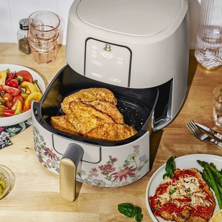 Wholesale Price with free shipping across the USA for Beautiful 6 Qt Air Fryer with TurboCrisp Technology, EverGood Ceramic Nonstick Coating, Wildflower Porcini Taupe by Drew Barrymore - Manji Distributors