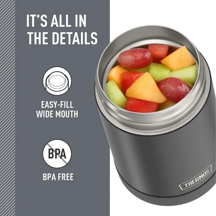 Wholesale Price with free shipping across the USA for Thermos 16oz Insulated Food Jar with Folding Spoon, Matte Black - Manji Distributors